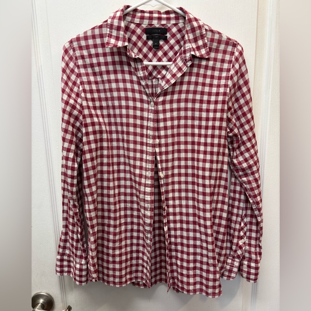 Unisex J. Crew Dark Red & White Gingham Button-Down Shirt Size 6